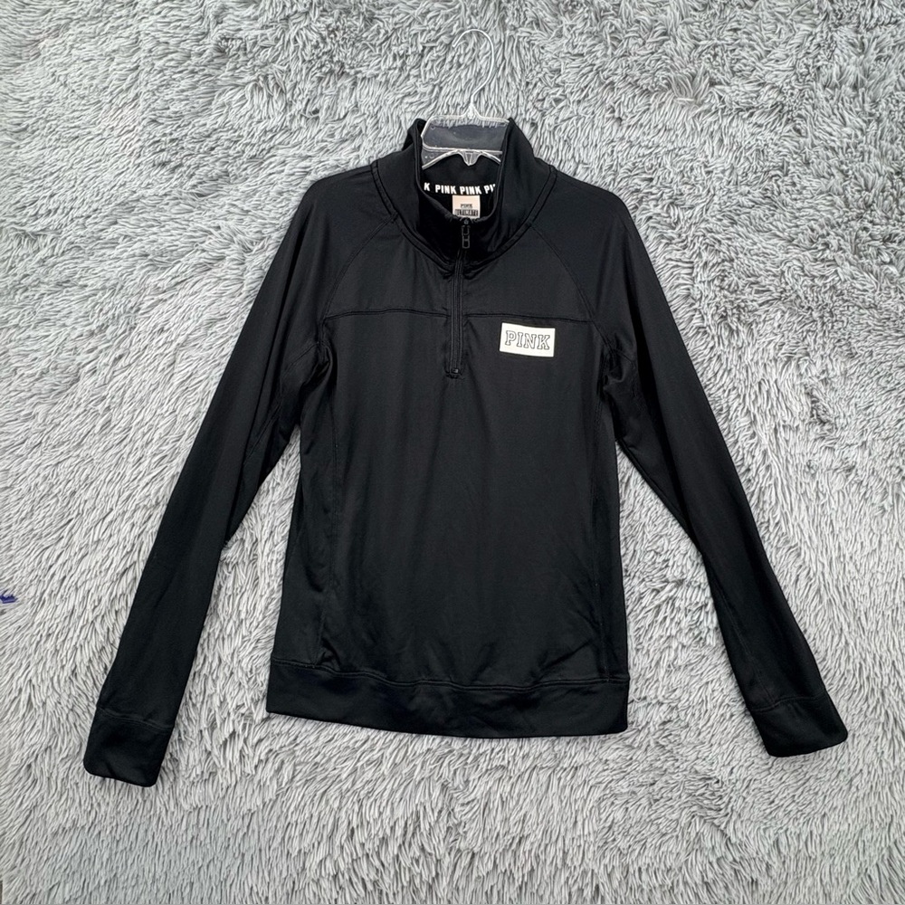 PINK Victorias Secret Pullover Womens Medium Quarter Zip Ultimate Black Mock - Picture 1 of 7